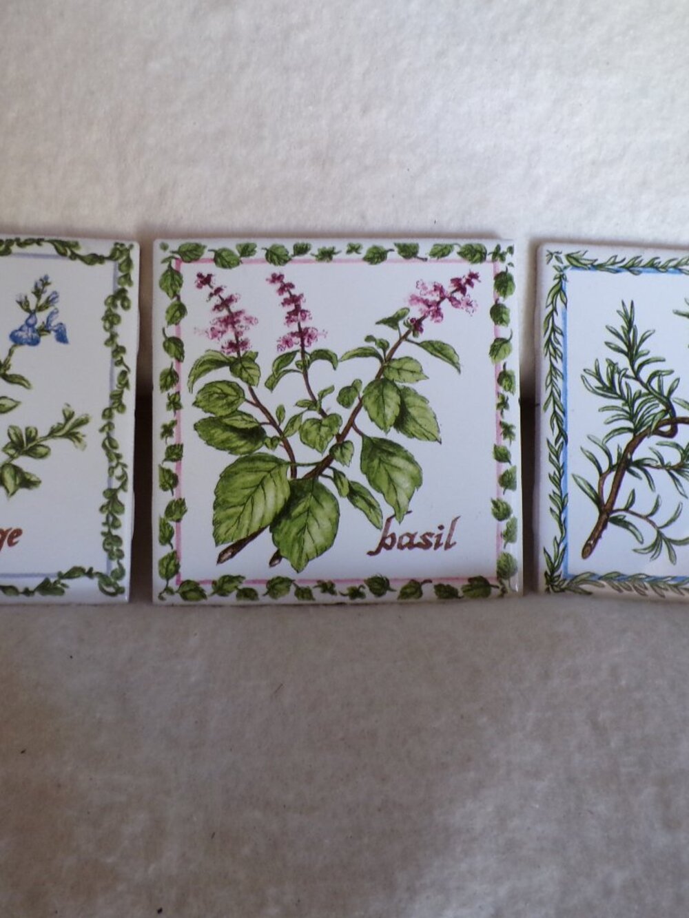 Set Of 3 JEFFREY COURT Botanical Herb Tiles Basil Sage Rosemary USA New
